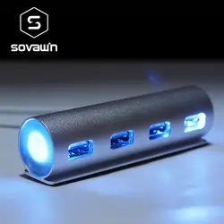 Sovawin светодиодный свет USB HUB 4 портовый считыватель карт 3,0 до 2,0 адаптер USB 74 см 5 Гбит/с, высокая Скорость мульти-сплиттер для компьютера PC