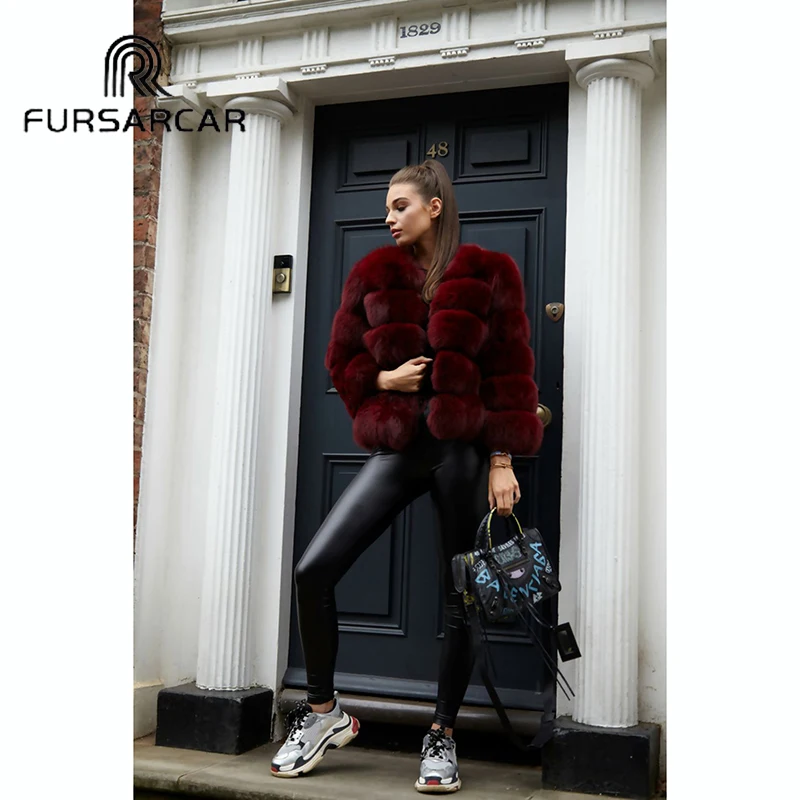 

FURSARCAR Luxury New 2018 Real Fox Fur Coat Women Natural Genuine Fox Fur Warm Jacket Female Winter O-Neck Thick Fox Fur Coat
