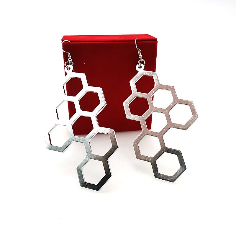 

YD&YDBZ 2019 Rose Gold & Silver Earrings Hexagon Honeycomb Jewelry Women Fashion Geometric Big Drop Earrings Luxury Punk Earring