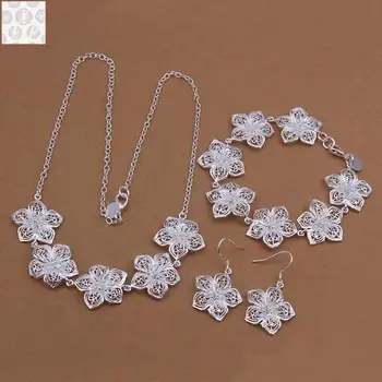 

S450N925 sterling Silver color jewelry set, fashion jewelry set Bracelet Necklace Earring Ring