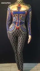 Современная Певица модель DJ ручной работы Высокое качество Женская мода крест-шипованные тонкие растягивающийся костюм для взрослых