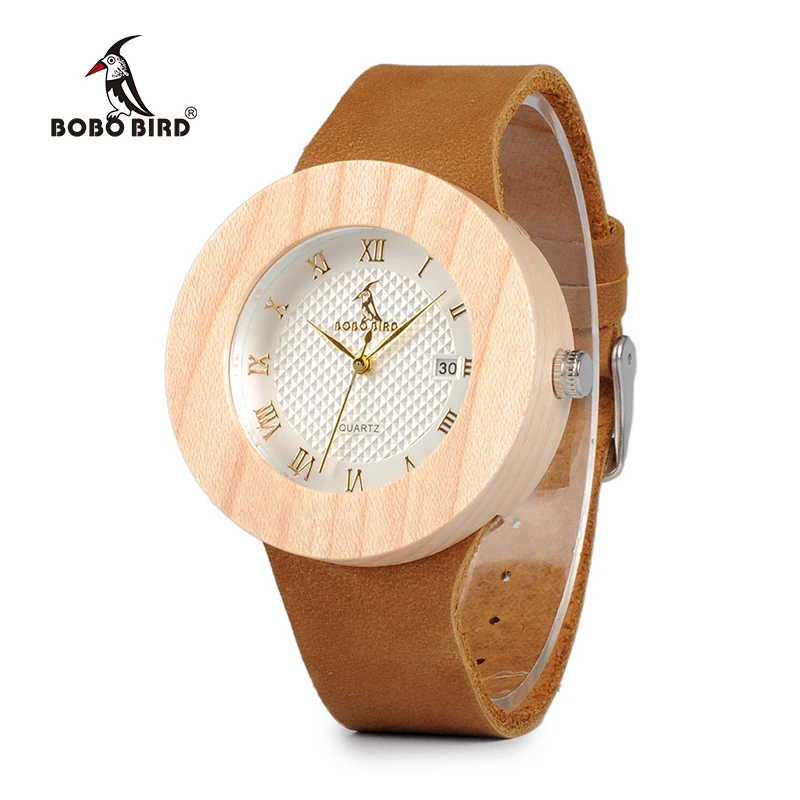 BOBO BIRD WC06 2017 montres en bois de pin rond Vintage montres à Quartz de conception de marque de luxe pour femmes avec calendrier dans des coffrets cadeaux OEM