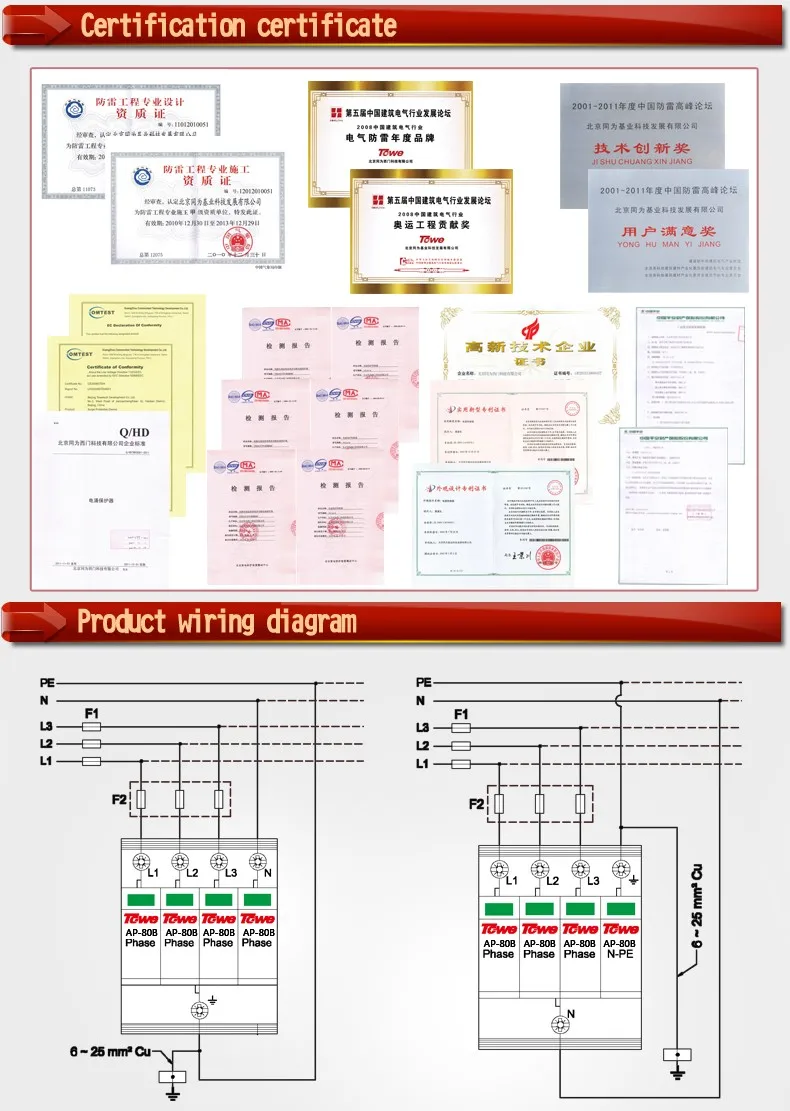 TOWE класс B устройство защиты от перенапряжения 80kA 2 P однофазный большой поток SPD