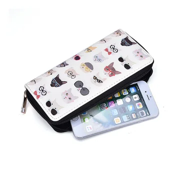 

Cute Cat Women Wallets Long Wallet Lady Clutch Phone Pocket PU Leather Women's Credit Card Holder Cash Cartoon Coin Purse