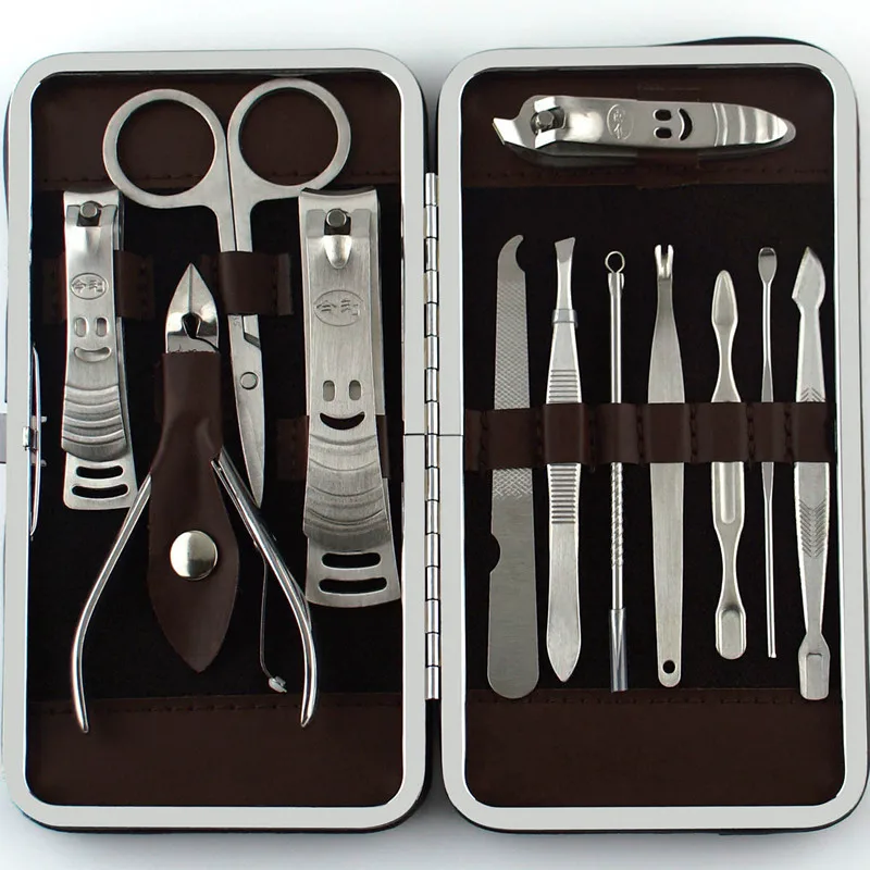 12pcs Manicure Set and kit Pedicure Scissor Tweezer Knife Ear pick Utility Nail Clipper Kit Stainless