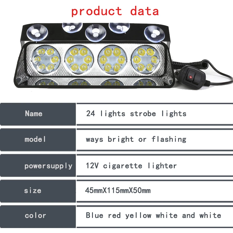 24 LED Flash Light Car Truck Police Warning Lamp Strobe Dash Emergency Interior Windshield Warning Light Bar Curren Fog Lights