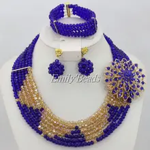 Рождественский подарок африканские Королевский Синий Кристалл Бусины Ювелирные наборы нигерийский Свадебный костюм индийские свадебные наборы Колье AIJ456