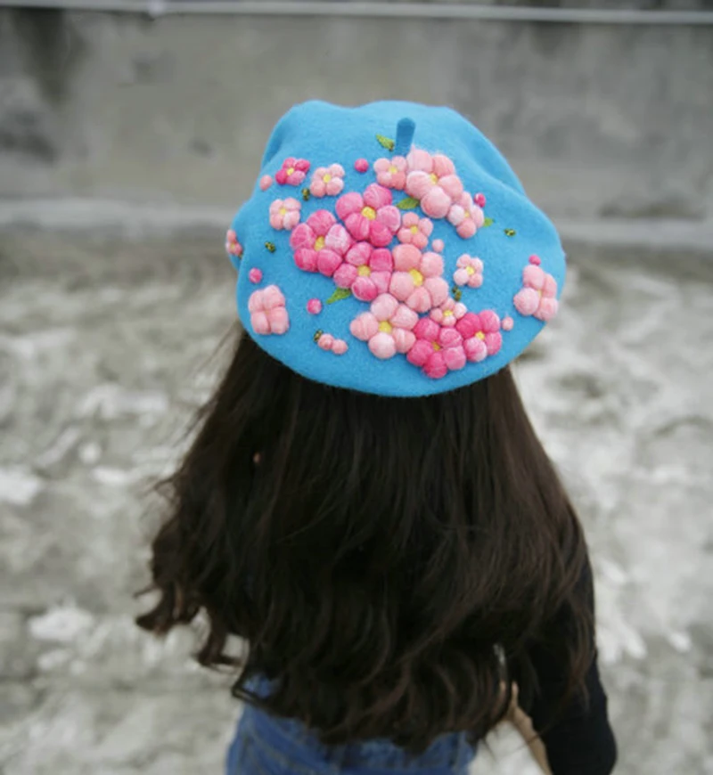 Faramita праздничные цветы красочные розовые растения женские ручные весенние береты для девочек Дети мальчики шапки-береты шапки шерсть войлок 3D Цветочный