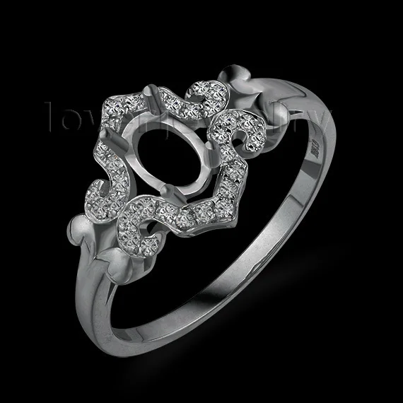 

New !Oval 4x6mm 18kt White Gold Natural Diamond Semi mount Engagement Ring WU256