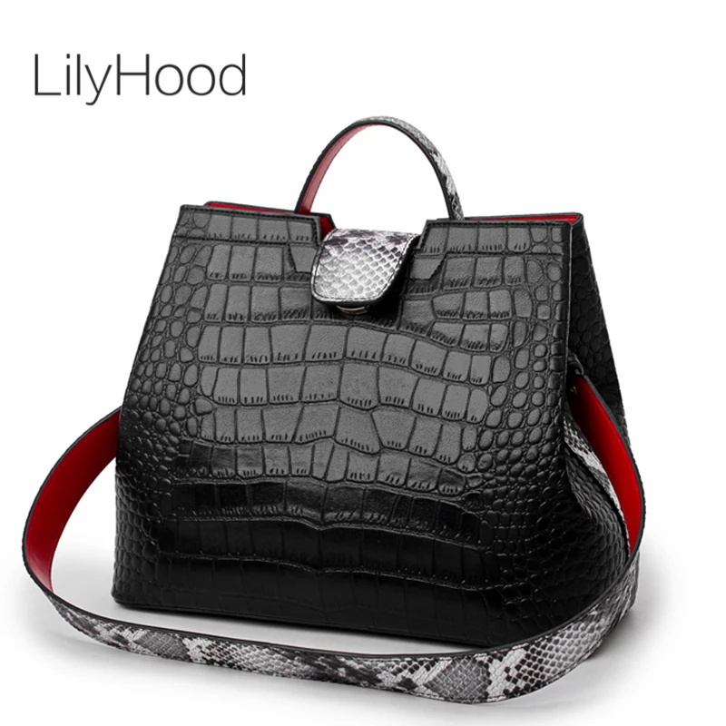 

Female Alligator Pattern Embossed Handbag Lady High Quality Artificial Leather Work Shoulder Bag with Serpentine Pattern Strap