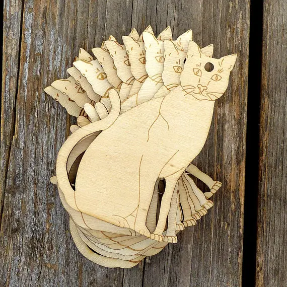 

Wooden Cat Sitting A Craft Shape Ply wood Domestic Animal Pet Feline