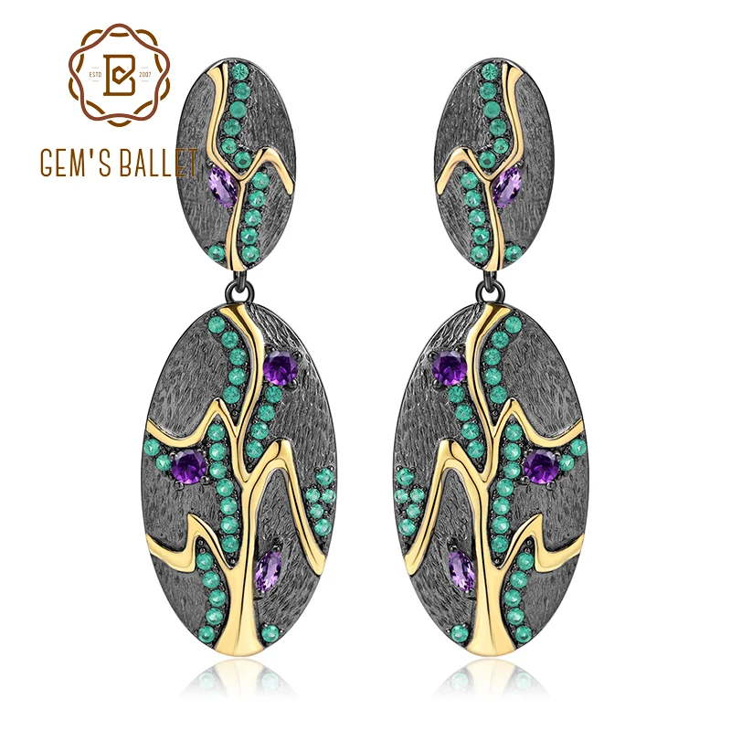 GEM'S BALLET, Джорджия О 'кеффе, серьги в виде листьев, 0.76Ct, натуральный аметист, 925 пробы, серебро, овальные серьги-капли для женщин, ювелирное изделие