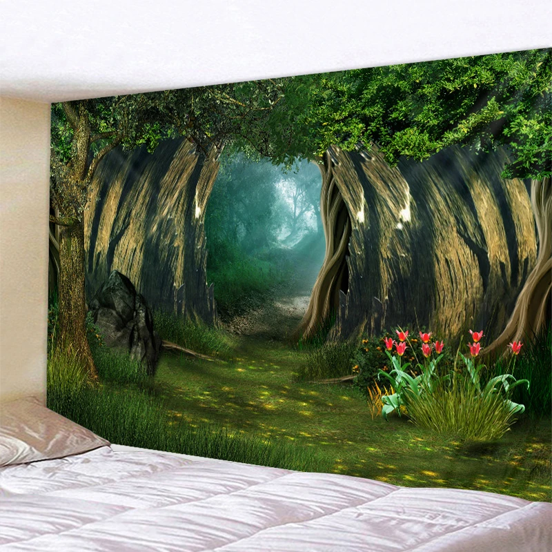 

Green Tree Tapestry Wall Hanging Psychedelic Forest With Birds Wall Tapestry Bohemian Mandala Hippie Tapestry For Bedroom