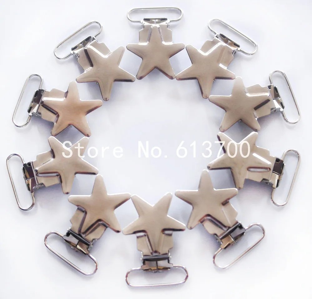 

Free Shipping 20 pcs 1'' 25mm Silver Colored Star Shaped Baby Pacifier Clips \ Suspender Clip Rack Plating