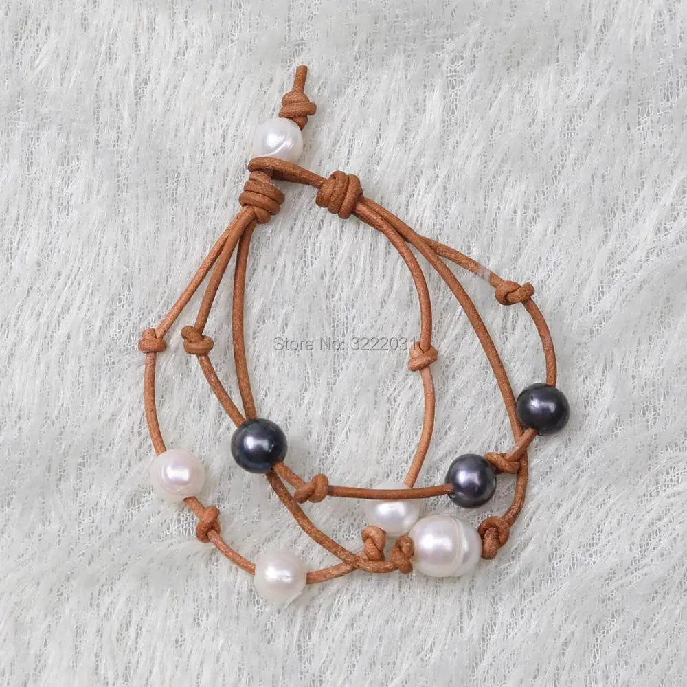 handmade pearl leather bracelet