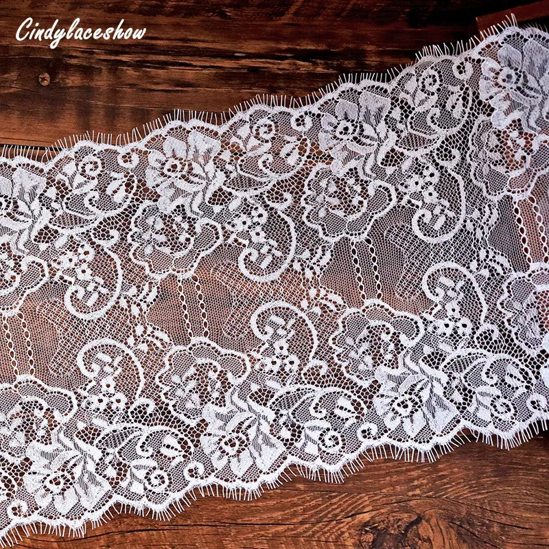 

3 Meter/Lot 22cm Width White Eyelashes Lace Trimmings Wedding Dress Fabric Flower DIY Crafts Clothing Bra Handmade lace Trims