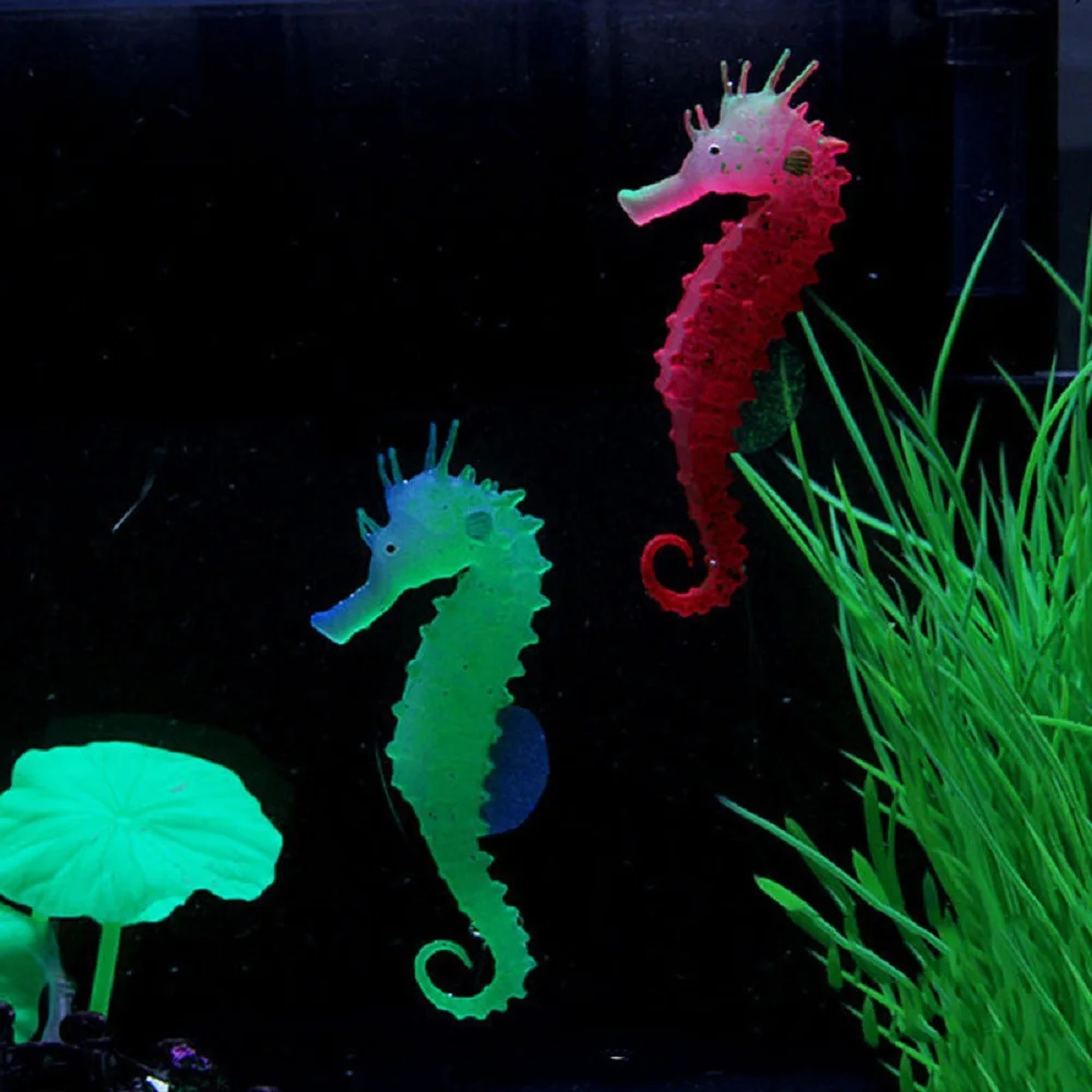 US Aquarium Decor Silicone Seahorse Aquarium Fish Tank Ornament Glowing Effect
