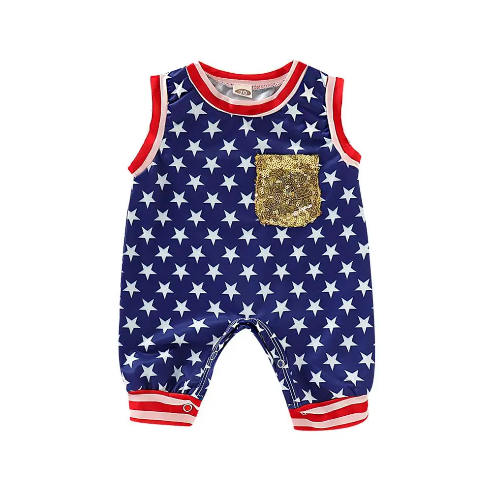 

Organic Baby Unisex Rompers Clothes 4the of July Newborns Sleeveless Jumpsuits Fourth of July Toddler Infant Overalls Summer Top