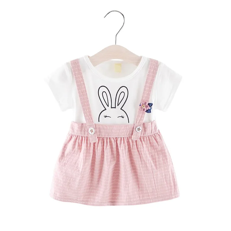 

Summer Baby Kids Girls Dress Princess Dresses Fake Two-piece Print Rabbit Dress