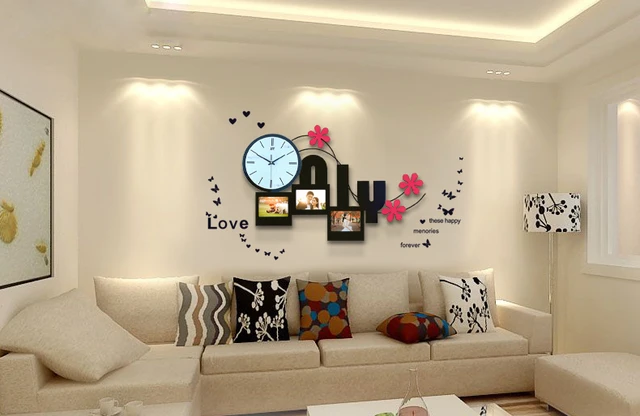 Fashion mute quartz movement frame living room watch large wall ... Parete living