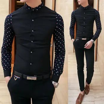 

Hot Mens Slim Fit Casual Shirts Long Sleeve Check Shirts Formal Tops