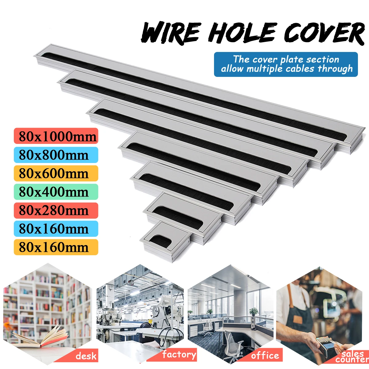 1 шт. алюминиевый сплав Прямоугольник ПК компьютерный стол Кабельные втулки проволочное отверстие крышка 80x800 мм выходной порт провода отверстия крышки