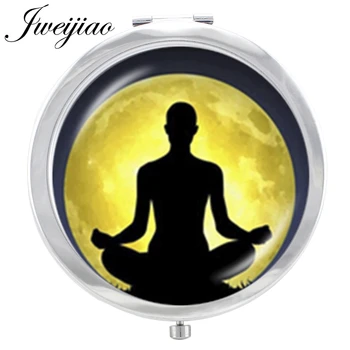 

JWEIJIAO Chakra Yoga Mandala pattern Makeup Mirror geometry Art Picture Glass Cabochon Floding Round compact pocket Mirror