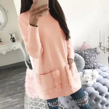 

Fashion Ladies Winter Autumn Knitted Pockets Long Sleeve Hoodies Tops Loose Long Oversized Hoodie Sweatshirts Mini Vestidos New