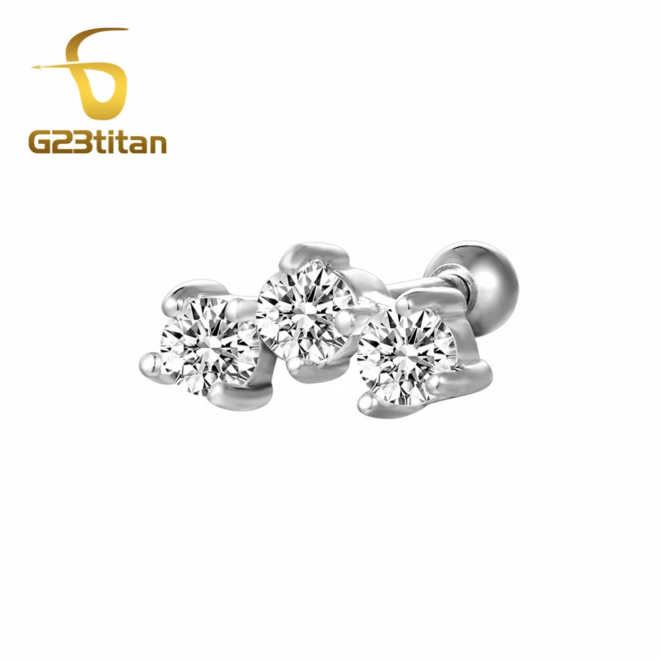 

G23titan Hot Body Jewelry Crystal Ear Plugs Ear Tragus Helix Piercing 16G Titanium Labret Studs Piercing For Women Men