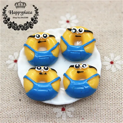 17mm Kawaii Cartoon Animal Donuts Resin Miniature Food Art Flatback Cabochon DIY Decorative Craft Scrapbooking - Цвет: minion 10pcs