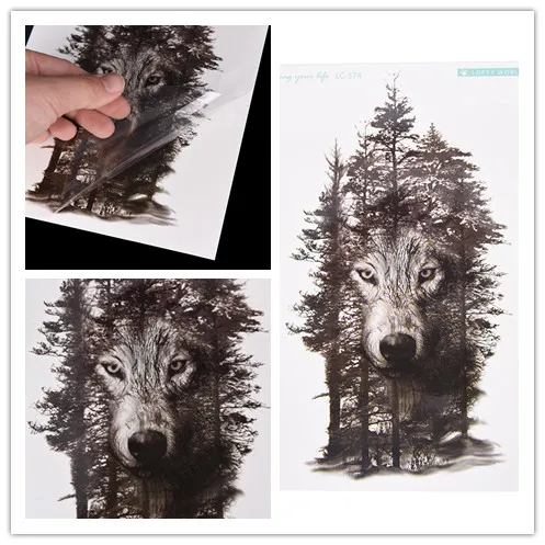 1Pc Waterproof Wolf Forest Temporary Tattoo Sticker 21*15cm Tatto Stickers Flash Tatoo For Women Men Fake Tattoos