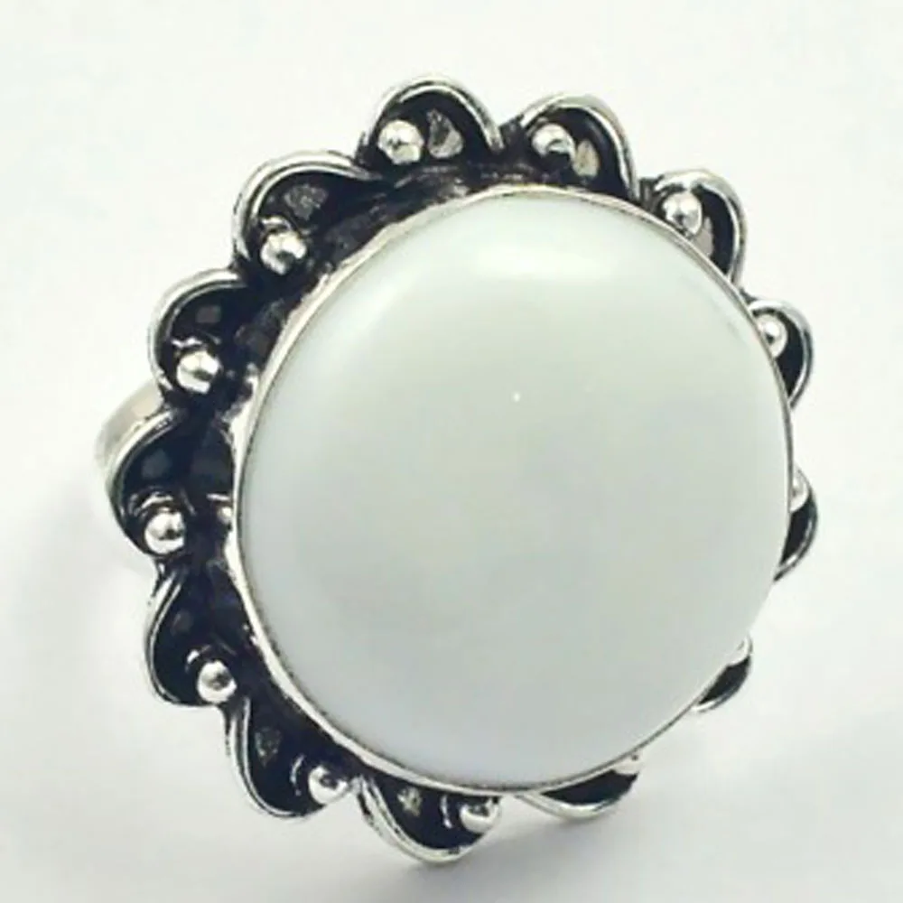 

White Opal Ring Silver Overlay over Copper , Size: 7.75, R4407