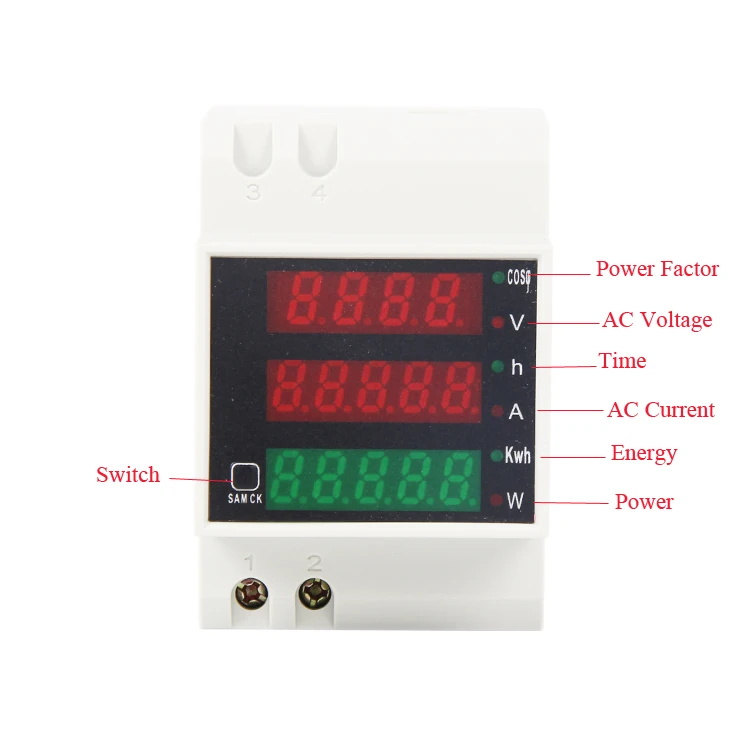 AC 80-300 В 0-100.0a din-рейку светодиодный Вольтметр Амперметр красные, синие Дисплей Active Мощность фактор счетчик энергии Напряжение вольт