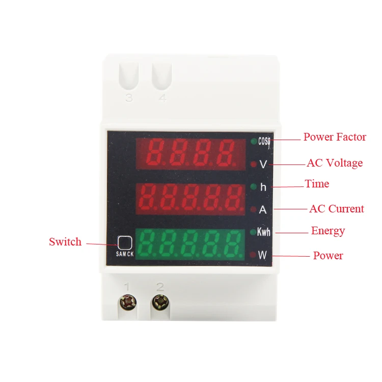 

AC 80-300V 0-100.0A Din Rail LED Voltmeter Ammeter Red Blue Display Active Power Factor Energy Meter Voltage Volt Current Meter