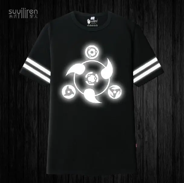Fluorescent Naruto T shirt font b Anime b font Uchiha Sasuke Syaringan Cosplay Cotton T Shirt