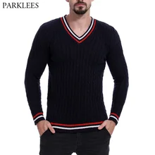 Мода модного цвета, в стиле пэчворк полосатый свитер с v-образным вырезом Мужчины Осень Зима Мужчины s трикотажный свитер Повседневный Slim Fit пуловер Мужской