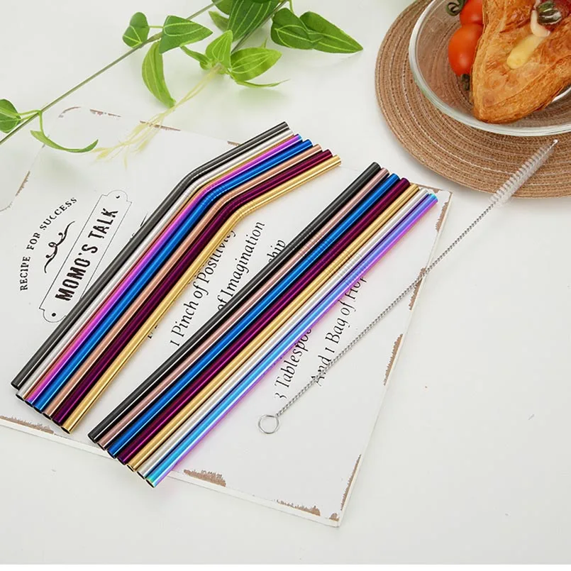 

1 Pc Drinking Metal Straw Reusable Stainless Steel Straws Bent Straight Yerba Mate With Cleaner Brush Home Barware Accessories