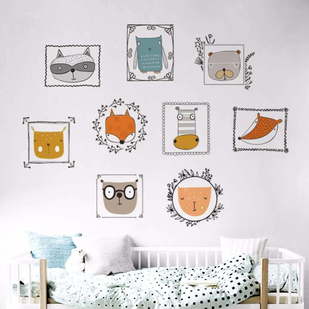 % 3d Cartoon animal owl fox wall stickers home decor for kids room living room Bathroom kitchen diy photo wall sticker murals