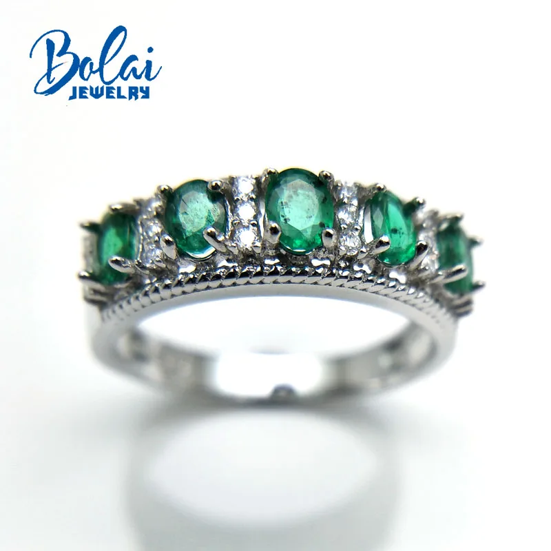 

Bolaijewelry,Natural Zambia Green emerald gemstone simple design lady Ring 925 sterling silver fine jewelry for women with box