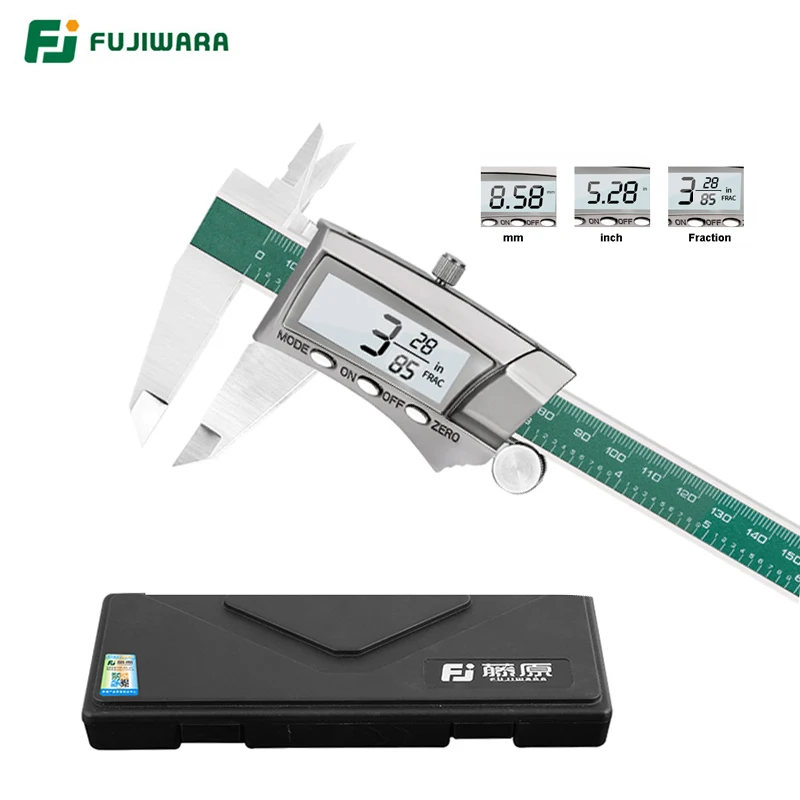 FUJIWARA 0-150 мм цифровой дисплей из нержавеющей стали суппорт 1/64 фракции/мм/дюйма ЖК Электронный штангенциркуль