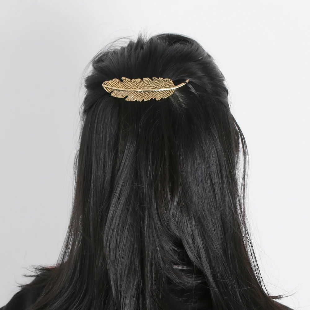 1Pcs Metal Leaf Shape Fashion Hair Clip Barrettes Crystal Pearl Hairpin Barrette Color Feather Hair Claws Hair Styling Tools