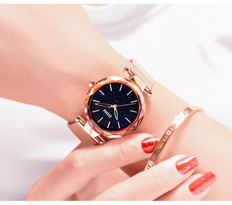 Бренд DOM роскошные женские кварцевые часы модные повседневные женские наручные часы водонепроницаемые стальные элегантные черные часы женские G-1244BK-1M