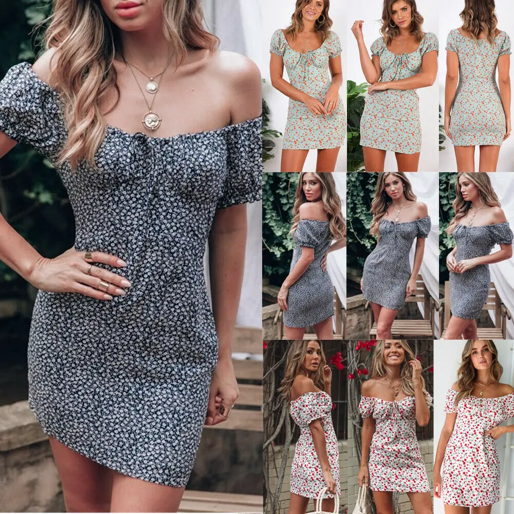 Женское летнее платье Boho повседневное мини с коротким рукавом и цветочным