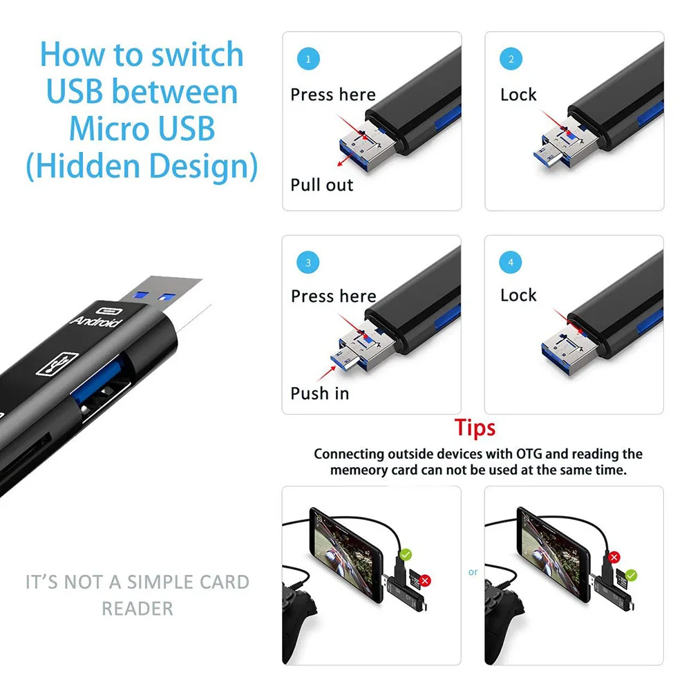 5 в 1 Usb 3,1 кард-ридер высокоскоростной SD TF Micro SD кард-ридер Тип C USB C Micro USB память OTG кард-ридер