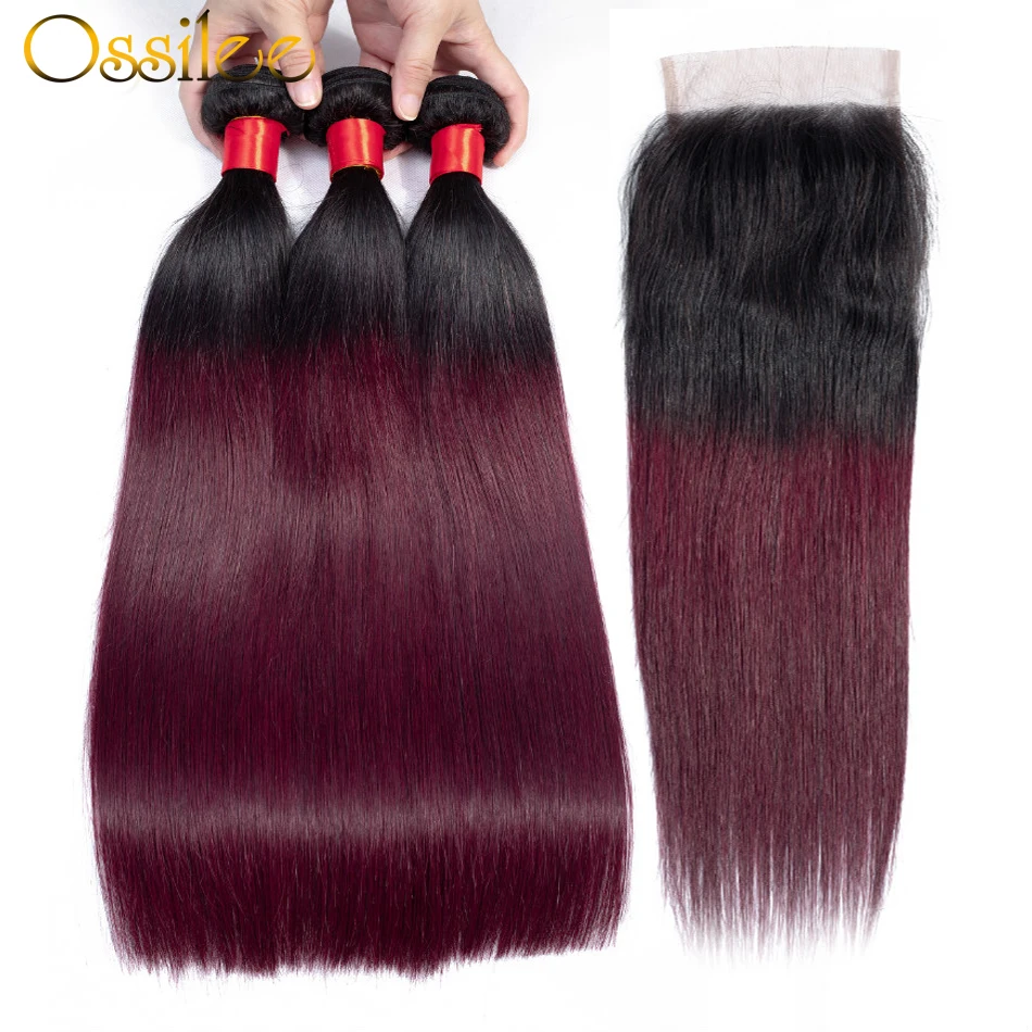 Ossilee 1b 99J Burgundy Red Ombre Weave Human Hair Bundles with Closure Brazilian Straight Hair 3 Bundles with Closure Non remy Ossilee 1b 99J Burgundy Red Ombre Weave Human Hair Bundles with Closure Brazilian Straight Hair 3 Bundles with Closure Non remy