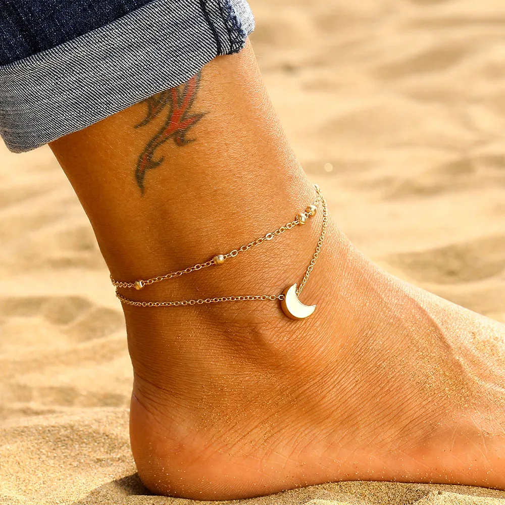 IPARAM Vintage Female Moon Anklet Bohemian Gold Silver Color Foot Leg Jewelry 2019 Summer Beach Party Pendant Anklet IPARAM Vintage Female Moon Anklet Bohemian Gold Silver Color Foot Leg Jewelry 2019 Summer Beach Party Pendant Anklet