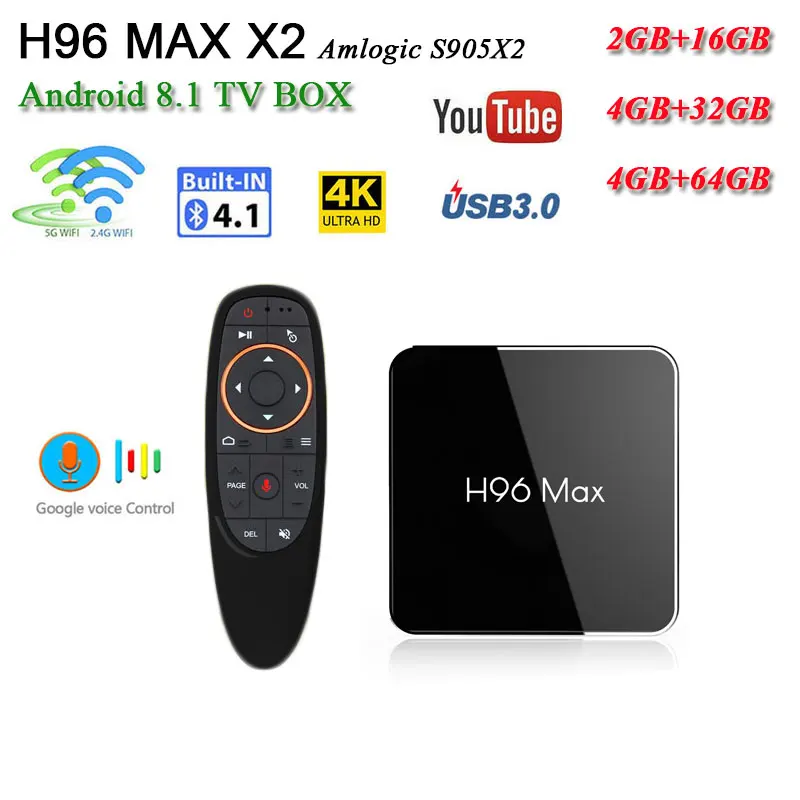 Android tv box H96 max x2 S905X2 Android 8.1 support HD2.0 H.265 1080P 2.4/5.8G wifi iptv subscription Google Play Media Player