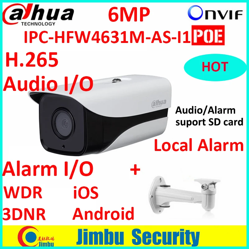 

Dahua IPC-HFW4631M-AS-I1 6MP H.265 Full HD Network IR Mini Camera POE cctv network bullet IPcamera with bracket