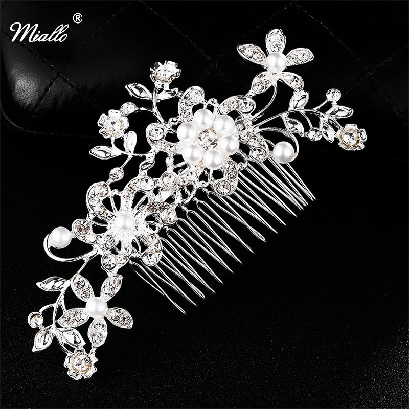

Miallo Silver Crystal Floral Bridal Hair Comb Pearl Flower Wedding Hair Hairpins Headwear Wedding Hair Accessories for Women