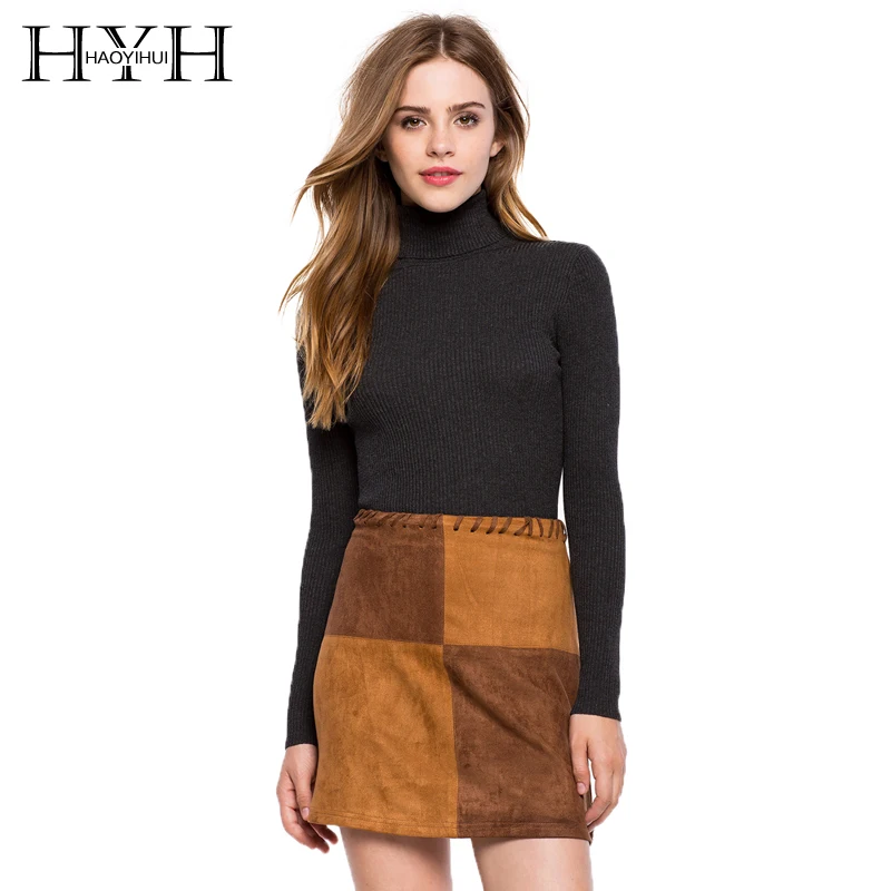 

HYH HAOYIHUI New Fashion Spring Sweater 2017 Women Cloth High Neckline Solid Black Pullover Knit Long Sleeve Slim Casual Sweater